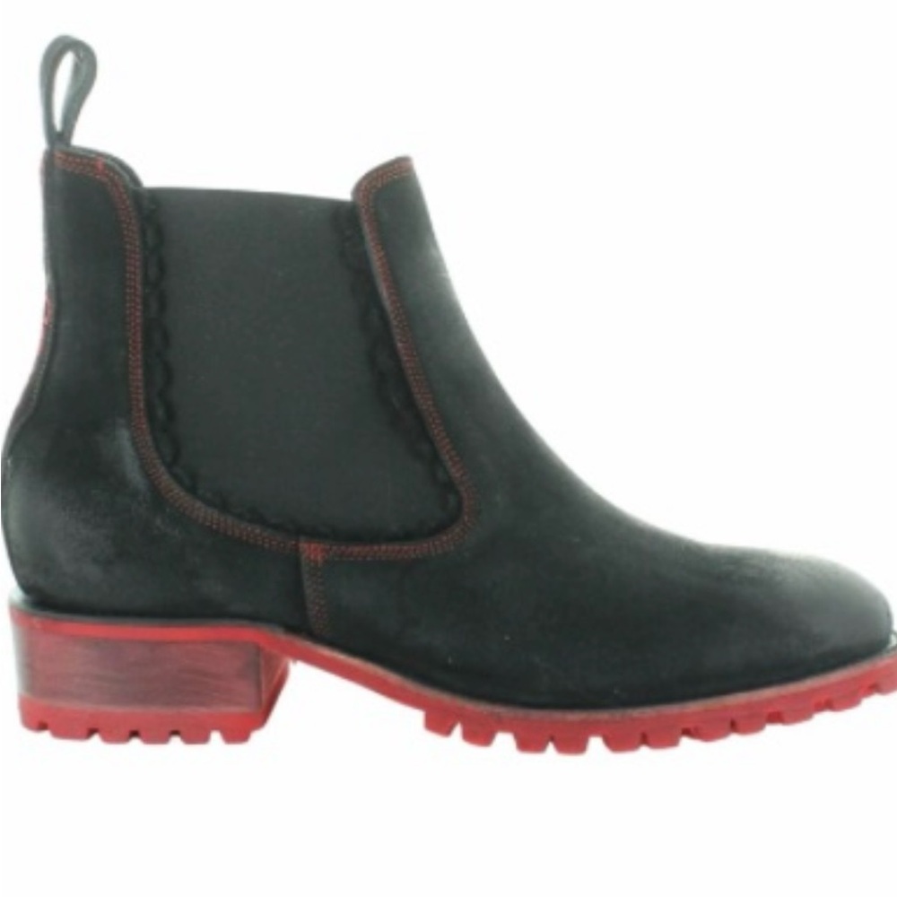 Old Gringo Black Suede Ankle Boots with Red Sole